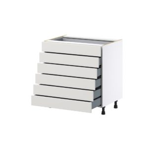 Wisteria Painted Light Gray Recessed Assembled Base Cabinet with 6 Drawers (33 in. W X 34.5 in. H X 24 in. D)