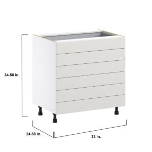 Wisteria Painted Light Gray Recessed Assembled Base Cabinet with 6 Drawers (33 in. W X 34.5 in. H X 24 in. D)