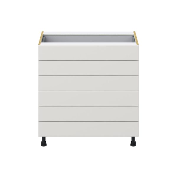 Wisteria Painted Light Gray Recessed Assembled Base Cabinet with 6 Drawers (33 in. W X 34.5 in. H X 24 in. D)