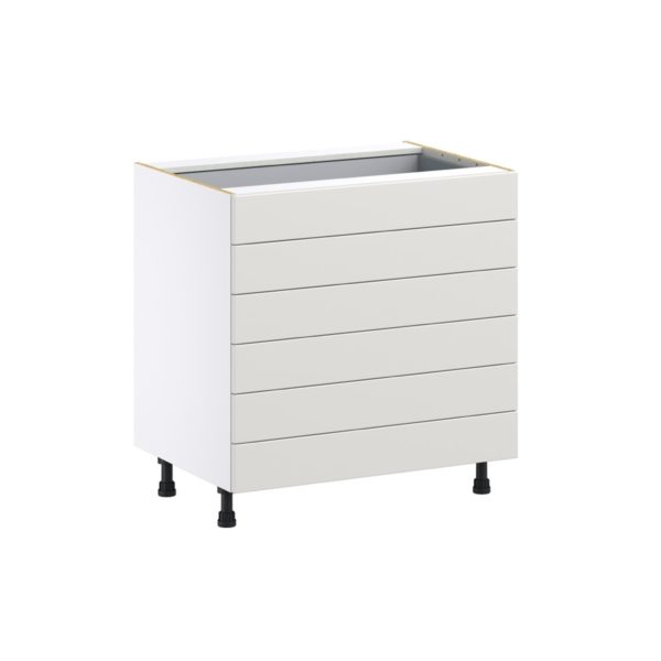 Wisteria Painted Light Gray Recessed Assembled Base Cabinet with 6 Drawers (33 in. W X 34.5 in. H X 24 in. D)