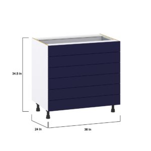 Camellia Painted Midnight Blue Recessed Assembled Base Cabinet with 6 Drawers (36 in. W x 34.5 in. H x 24 in. D)