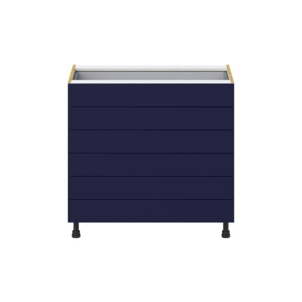 Camellia Painted Midnight Blue Recessed Assembled Base Cabinet with 6 Drawers (36 in. W x 34.5 in. H x 24 in. D)