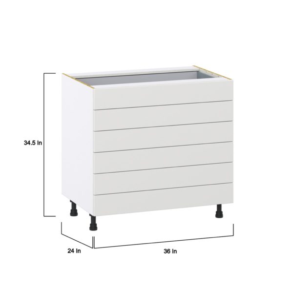 Magnolia Painted Bright White Recessed Assembled Base Cabinet with 6 Drawers (36 in. W x 34.5 in. H x 24 in. D)