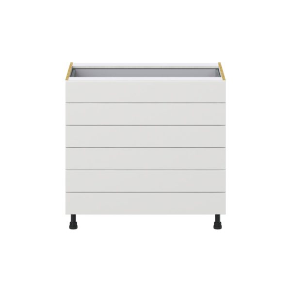 Magnolia Painted Bright White Recessed Assembled Base Cabinet with 6 Drawers (36 in. W x 34.5 in. H x 24 in. D)