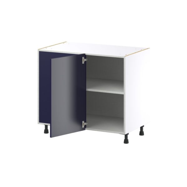 Camellia Painted Midnight Blue Recessed Assembled Blind Base Corner  Cabinet Left Open (39 in. W X 34.5 in. H X 24 in. D)