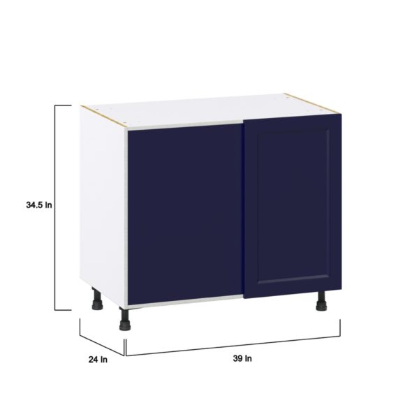 Camellia Painted Midnight Blue Recessed Assembled Blind Base Corner  Cabinet with Left Pull Out (39 in. W x 34.5 in. H x 24 in. D)