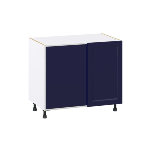 Camellia Painted Midnight Blue Recessed Assembled Blind Base Corner  Cabinet with Left Pull Out (39 in. W x 34.5 in. H x 24 in. D)