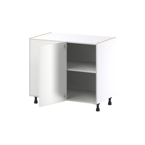 Magnolia Painted Bright White Recessed Assembled Blind Base Corner  Cabinet Left Open (39 in. W X 34.5 in. H X 24 in. D)