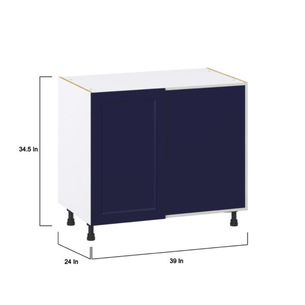 Camellia Painted Midnight Blue Recessed Assembled Blind Base Corner  Cabinet with Right Pull Out (39 in. W x 34.5 in. H x 24 in. D)