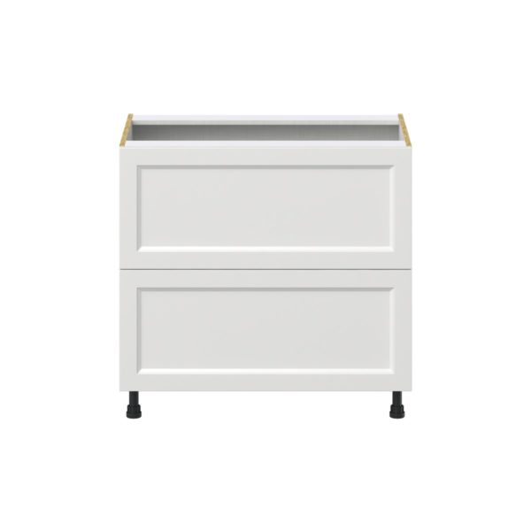 Magnolia Painted Bright White Recessed Assembled  Cooktop Base Cabinet with 2 Drawers and a Inner Drawer (36 in. W x 34.5 in. H x 24 in. D)