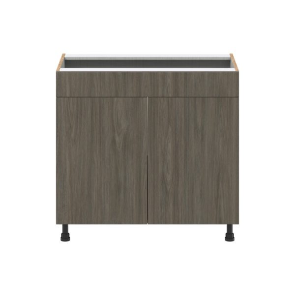 Cordyline Textured Slab Walnut Assembled Cooktop Base Cabinet with 2 Doors and False Front (36 in. W x 34.5 in. H x 24 in. D)