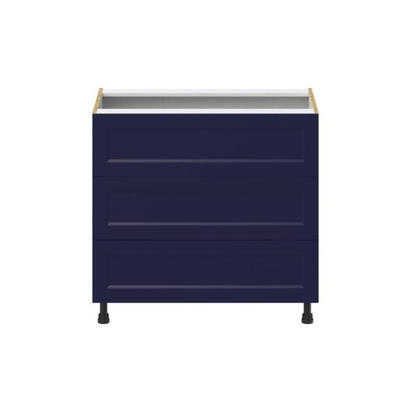 Camellia Painted Midnight Blue Recessed Assembled Cooktop Base Cabinet with Three 10 in. Drawers (36 in. W x 34.5 in. H x 24 in. D)