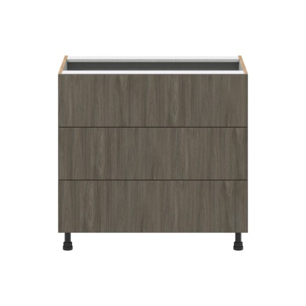 Cordyline Textured Slab Walnut Assembled Cooktop Base Cabinet with Three 10 in. Drawers (36 in. W x 34.5 in. H x 24 in. D)