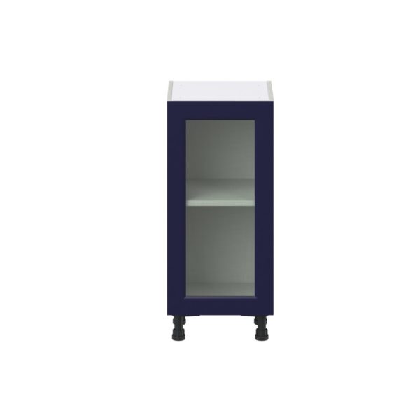 Camellia Painted Midnight Blue Recessed Assembled Shallow Base Cabinet with a Full High Glass Door (15 in. W x 34.5 in. H x 14 in. D)