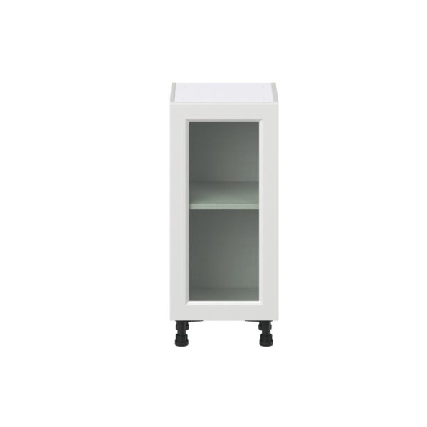 Magnolia Painted Bright White Recessed Assembled Shallow Base Cabinet with a Full High Glass Door (15 in. W x 34.5 in. H x 14 in. D)