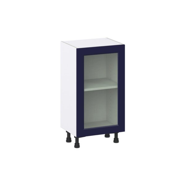 Camellia Painted Midnight Blue Recessed Assembled Shallow Base Cabinet with a Full High Glass Door (18 in. W x 34.5 in. H x 14 in. D)