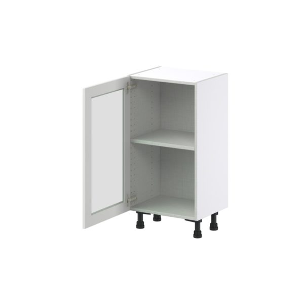 Magnolia Painted Bright White Recessed Assembled Shallow Base Cabinet with a Full High Glass Door (18 in. W x 34.5 in. H x 14 in. D)