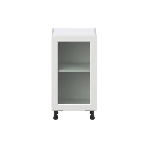 Magnolia Painted Bright White Recessed Assembled Shallow Base Cabinet with a Full High Glass Door (18 in. W x 34.5 in. H x 14 in. D)