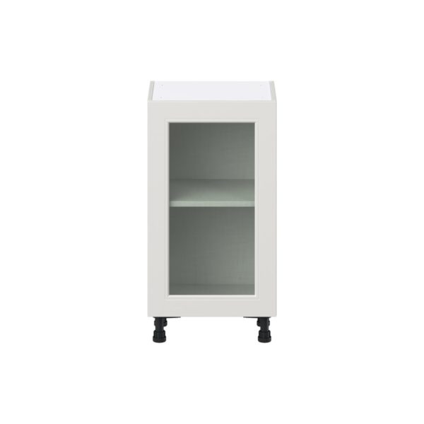 Wisteria Painted Light Gray Recessed Assembled Shallow Base Cabinet with a Full High Glass Door (18 in. W x 34.5 in. H x 14 in. D)