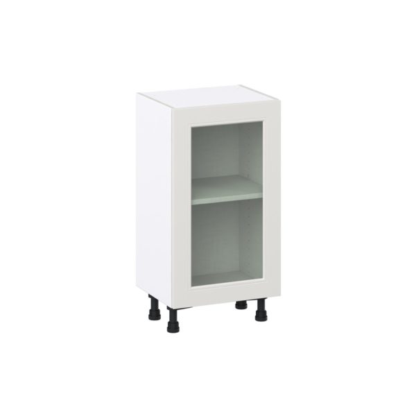 Wisteria Painted Light Gray Recessed Assembled Shallow Base Cabinet with a Full High Glass Door (18 in. W x 34.5 in. H x 14 in. D)