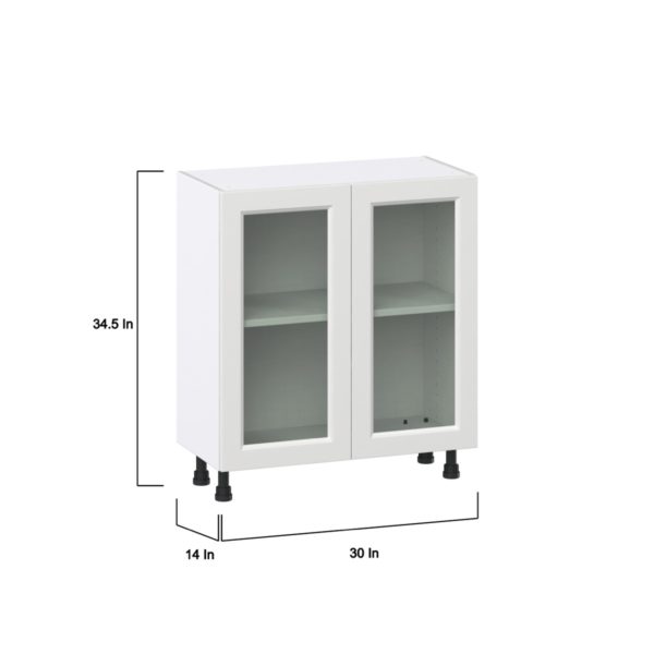 Magnolia Painted Bright White Recessed Assembled Shallow Base Cabinet with 2 Full High Glass Doors (30 in. W x 34.5 in. H x 14 in. D)