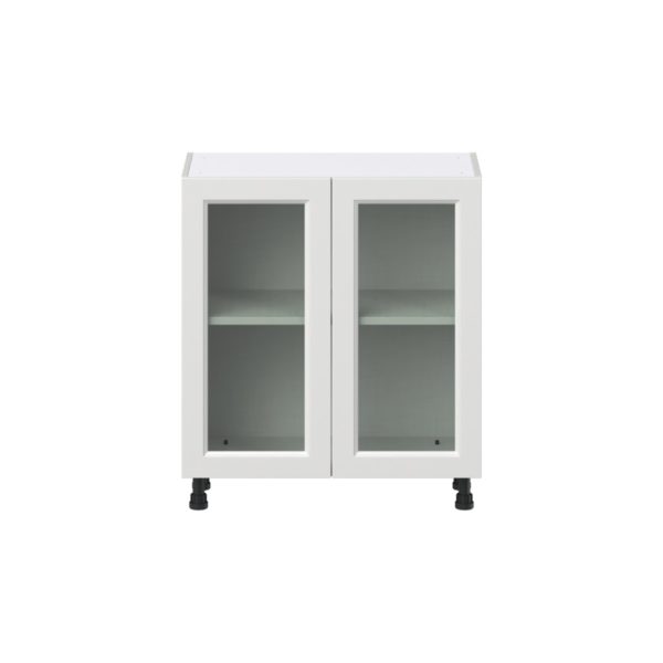 Magnolia Painted Bright White Recessed Assembled Shallow Base Cabinet with 2 Full High Glass Doors (30 in. W x 34.5 in. H x 14 in. D)