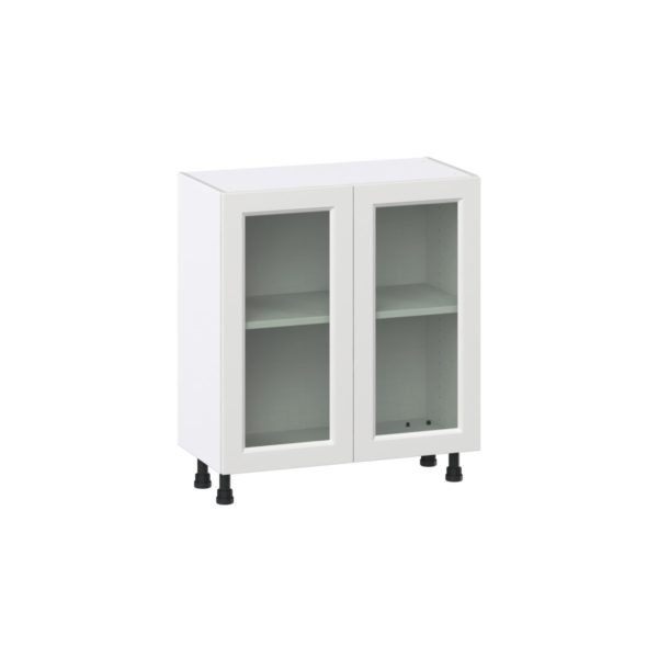 Magnolia Painted Bright White Recessed Assembled Shallow Base Cabinet with 2 Full High Glass Doors (30 in. W x 34.5 in. H x 14 in. D)