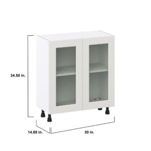 Wisteria Painted Light Gray Recessed Assembled Shallow Base Cabinet with 2 Full High Glass Doors (30 in. W x 34.5 in. H x 14 in. D)