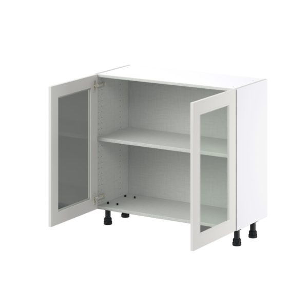 Wisteria Painted Light Gray Recessed Assembled Shallow Base Cabinet with 2 Full High Glass Doors (36 in. W x 34.5 in. H x 14 in. D)