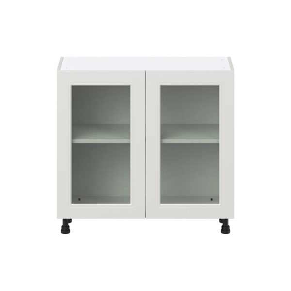 Wisteria Painted Light Gray Recessed Assembled Shallow Base Cabinet with 2 Full High Glass Doors (36 in. W x 34.5 in. H x 14 in. D)