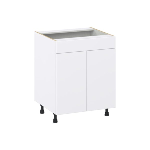 Lily Bright White  Slab Assembled Sink Base Cabinet with 2 Doors and 1 False Front (27 in. W X 34.5 in. H X 24 in. D)