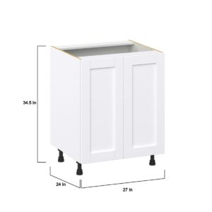 Dahlia Bright White  Shaker Assembled Sink Base Cabinet with 2 Full High Doors (27 in. W X 34.5 in. H X 24 in. D)