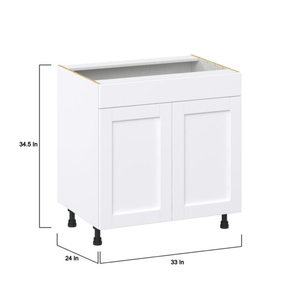 Dahlia Bright White  Shaker Assembled Sink Base Cabinet with False Front (33 in. W X 34.5 in. H X 24 in. D)