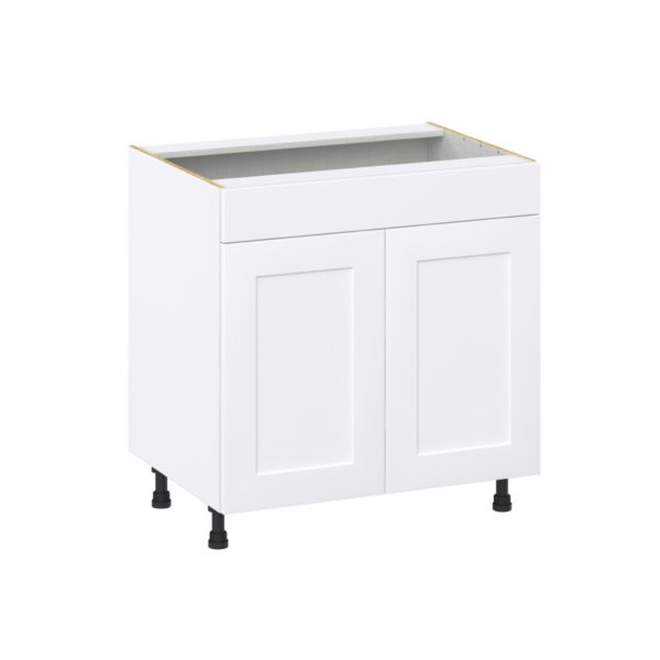 Jasmine Painted Warm White  Shaker Assembled Sink Base Cabinet with False Front (33 in. W X 34.5 in. H X 24 in. D)