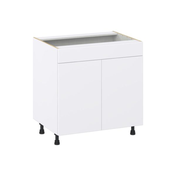 Lily Bright White  Slab Assembled Sink Base Cabinet with False Front (33 in. W X 34.5 in. H X 24 in. D)