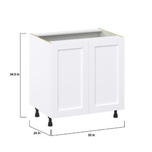 Dahlia Bright White  Shaker Assembled Sink Base Cabinet with Full High Door (33 in. W X 34.5 in. H X 24 in. D)