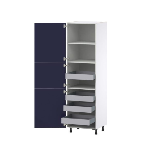 Camellia Painted Midnight Blue Recessed Assembled Pantry Cabinet with 2 Doors and 4 Inner Drawers (24 in. W X 84.5 in. H X 24 in. D)