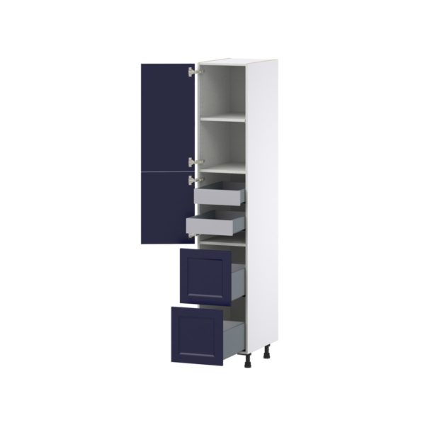 Camellia Painted Midnight Blue Recessed Assembled Pantry Cabinet 2 Doors with 2 Drawers and 2 Inner Drawers (15 in. W X 84.5 in. H X 24 in. D)