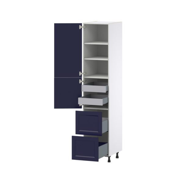 Camellia Painted Midnight Blue Recessed Assembled Pantry Cabinet 1 Doors with 2 Drawers and 2 Inner Drawers (18 in. W X 89.5 in. H X 24 in. D)