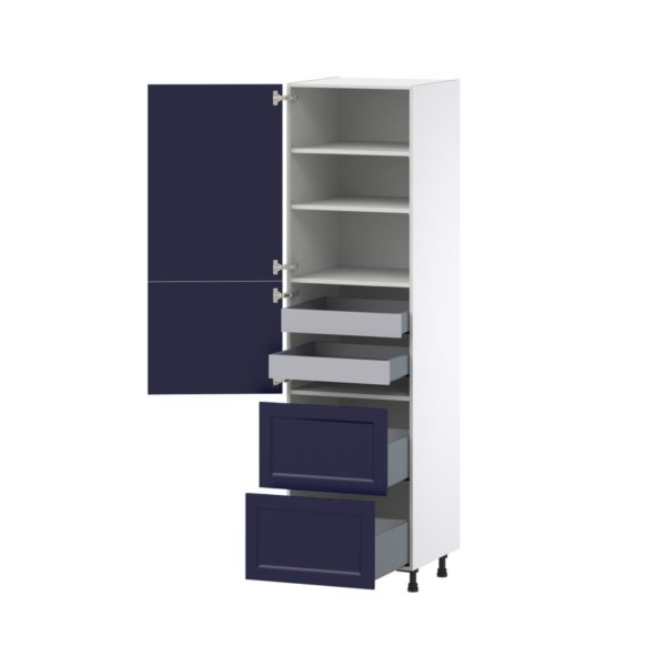 Camellia Painted Midnight Blue Recessed Assembled Pantry Cabinet 1 Doors with 2 Drawers and 2 Inner Drawers (24 in. W X 89.5 in. H X 24 in. D)