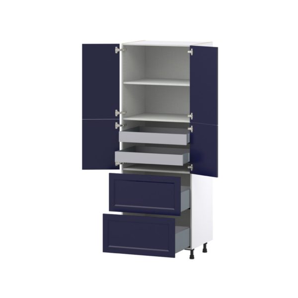 Camellia Painted Midnight Blue Recessed Assembled Pantry Cabinet 4 Doors with 2 Drawers and 2 Inner Drawers (30 in. W X 84.5 in. H X 24 in. D)