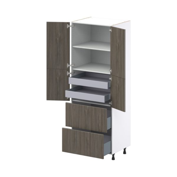 Cordyline Textured Slab Walnut Assembled Pantry Cabinet 4 Doors with 2 Drawers and 2 Inner Drawers (30 in. W X 84.5 in. H X 24 in. D)