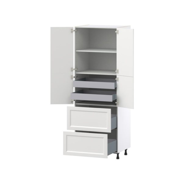 Magnolia Painted Bright White Recessed Assembled Pantry Cabinet 4 Doors with 2 Drawers and 2 Inner Drawers (30 in. W X 84.5 in. H X 24 in. D)