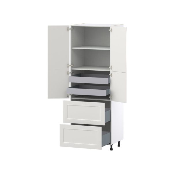 Wisteria Painted Light Gray Recessed Assembled Pantry Cabinet 4 Doors with 2 Drawers and 2 Inner Drawers (30 in. W X 84.5 in. H X 24 in. D)