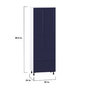 Camellia Painted Midnight Blue Recessed Assembled Pantry Cabinet 4 Doors with 2 Drawers and 2 Inner Drawers (30 in. W X 89.5 in. H X 24 in. D)