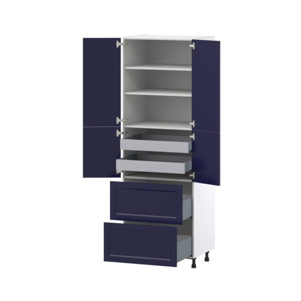 Camellia Painted Midnight Blue Recessed Assembled Pantry Cabinet 4 Doors with 2 Drawers and 2 Inner Drawers (30 in. W X 89.5 in. H X 24 in. D)