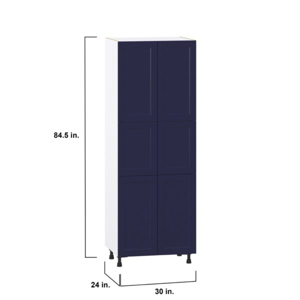 Camellia Painted Midnight Blue Recessed Assembled Pantry Cabinet with 6 Doors and 4 Inner Drawers (24 in. W X 84.5 in. H X 24 in. D)