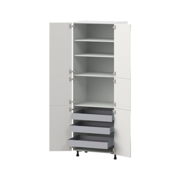 Wisteria Painted Light Gray Recessed Assembled Pantry Cabinet with 6 Doors and 3 Inner Drawers (30 in. W X 89.5 in. H X 24 in. D)