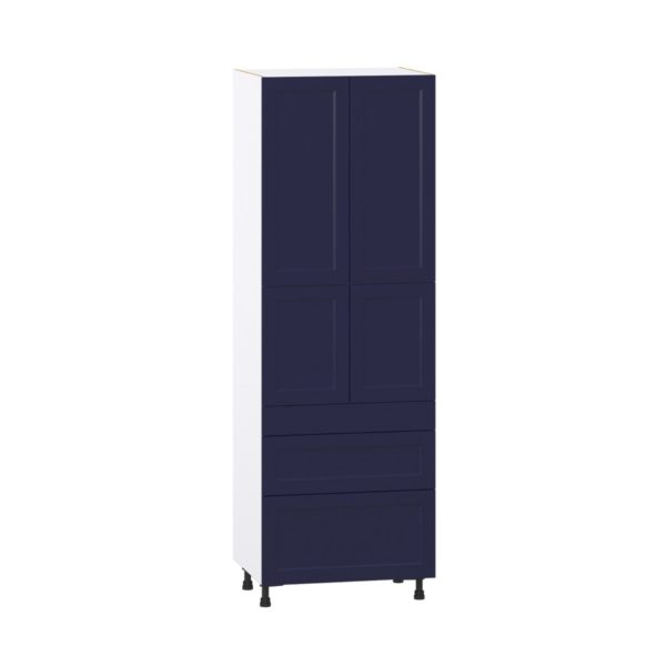 Camellia Painted Midnight Blue Recessed Assembled Pantry  Cabinet with 3 Drawers and 2 Inner Drawers (30 in. W x 89.5 in. H x 24 in. D)