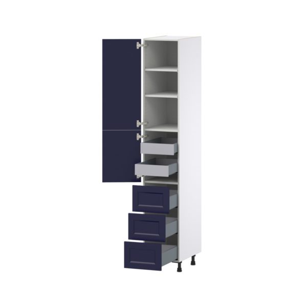 Camellia Painted Midnight Blue Recessed Assembled Pantry Cabinet 2 Doors with 3 Drawers and 2 Inner Drawers (15 in. W X 89.5 in. H X 24 in. D)